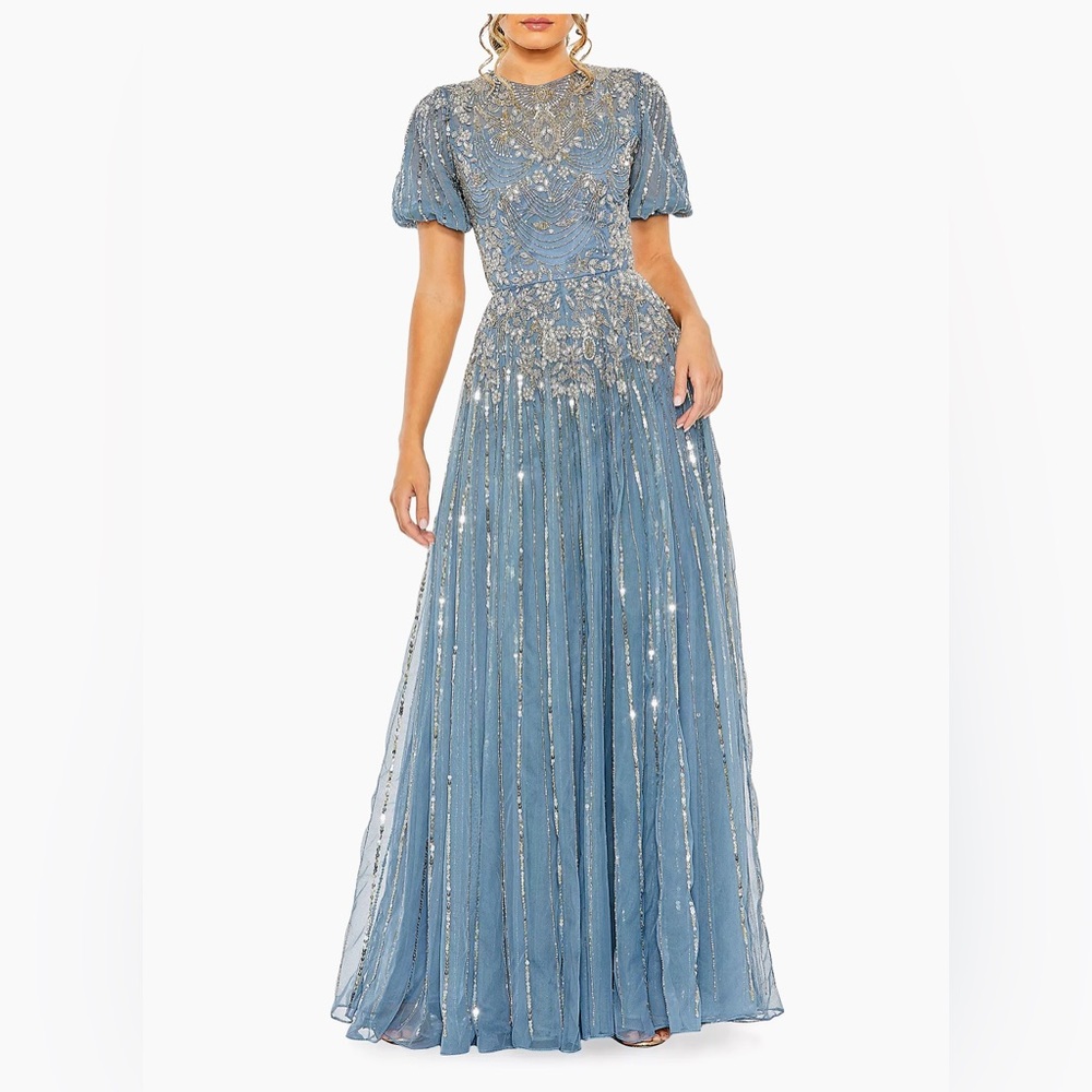 Mac Duggal Embellished Puff Sleeve Gown – Size 16 | Stunning Formal Evening